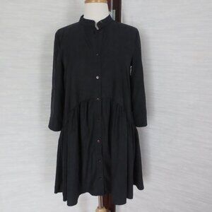 Zara Black Lyocell Blend Gathered Mini Summer 3/4 Sleeve Shirt Dress Sundress